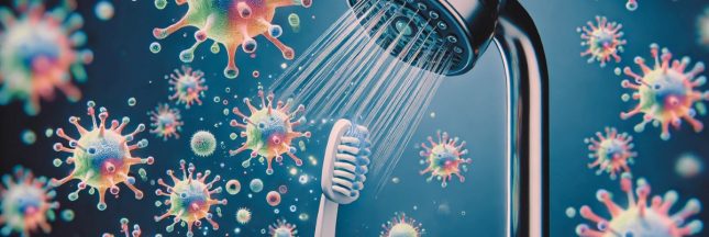 gros plan d'une brosse à dents et d'un pommeau de douche